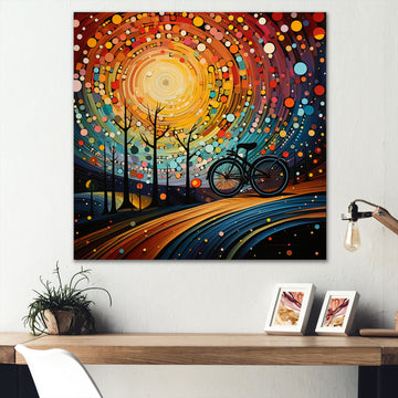 Bicycle Abstracted Wheels Pointillism - Bicycle Canvas Wall Art